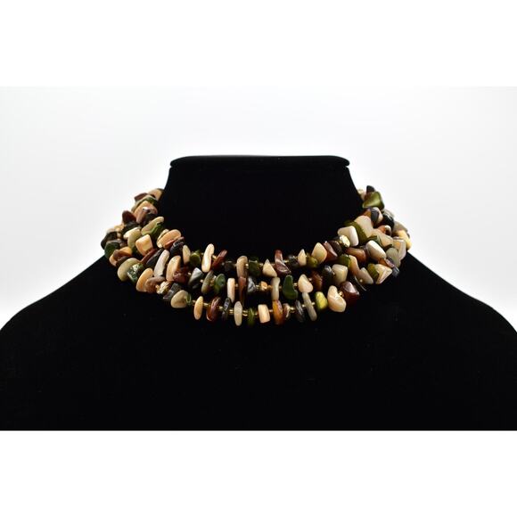Japan Vintage Beaded Collar Necklace Multi-Strand Stone 1960s Signed BinBH - Picture 3 of 12